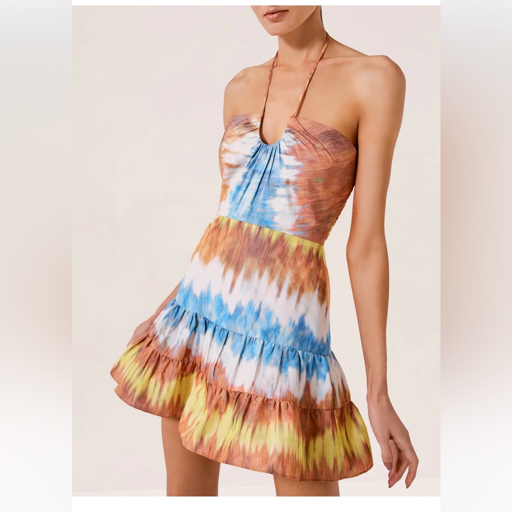 NWT Alexis' Naim halterneck Boho Rainbow minidress